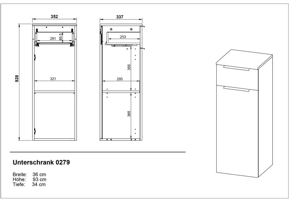 Antracitszürke magas-fali fürdőszoba szekrény 36x93 cm Crandon – Germania