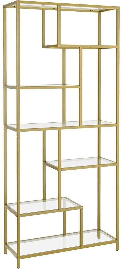Könyvespolc, 6 szintes magas könyvszekrény 30 × 80 × 180 cm, fémes arany színben