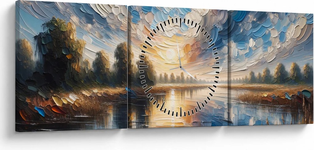 Kép - Napfestmény a víz felett (órával) (90x30 cm)