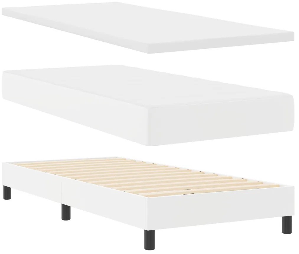 Boxspring Ágy Matraccal - Fehér 100x200 cm Műbőrből.
