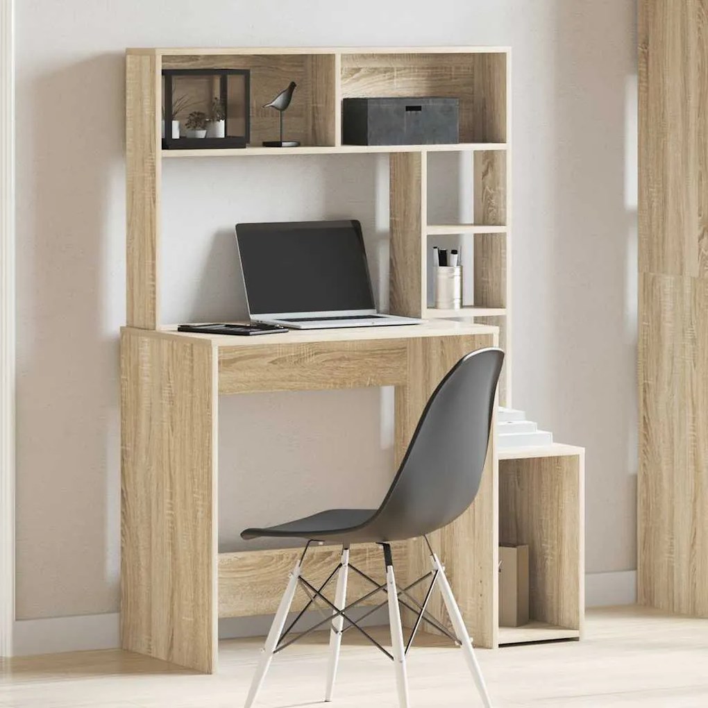 vidaXL sonoma tölgy szerelt fa íróasztal polcokkal 100x45x140 cm