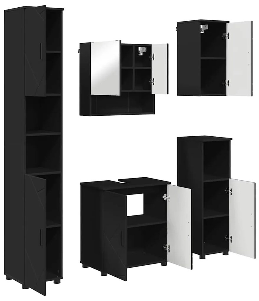 Fürdőszoba bútor szett 5 pcs Fekete 61 x 35 x 64 cm Faanyag