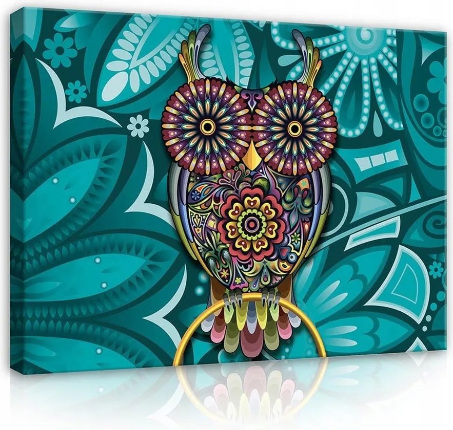 Vászonkép 100x75 Bagoly dekoratív minta trópusi színek díszes madár művészet