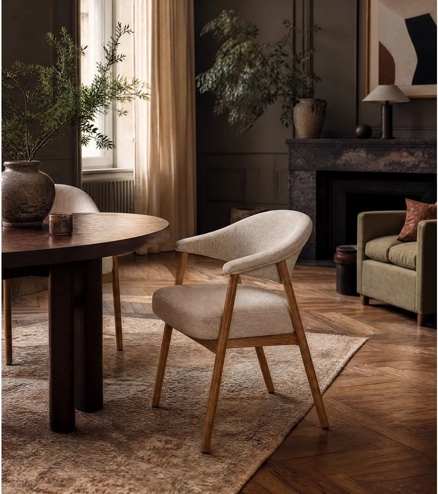 Krémszínű tölgyfa karfás étkezőfotel szett 2 db-os Elk – Unique Furniture