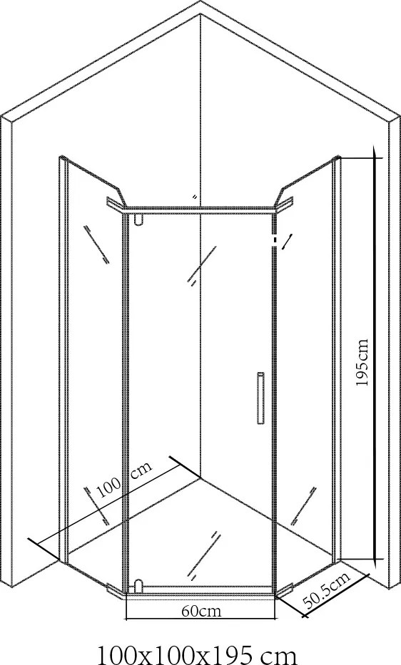 Celtic 100x100 cm ötszögletű zuhanykabin zuhanytálcával