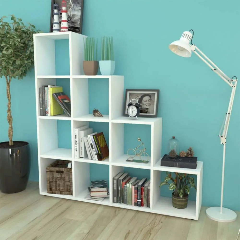 Fehér lépcsős könyvespolc/vitrines polc 142 cm
