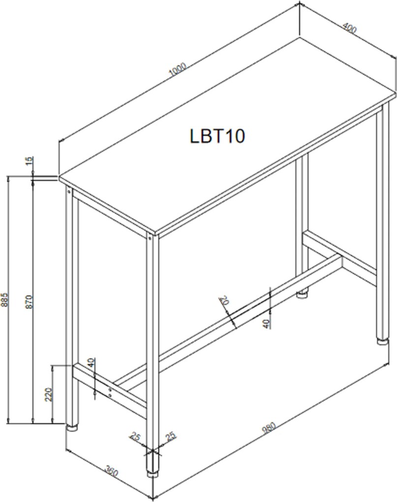Bárasztal, magas bárpult 100 x 40 x 90 cm, rusztikus barna