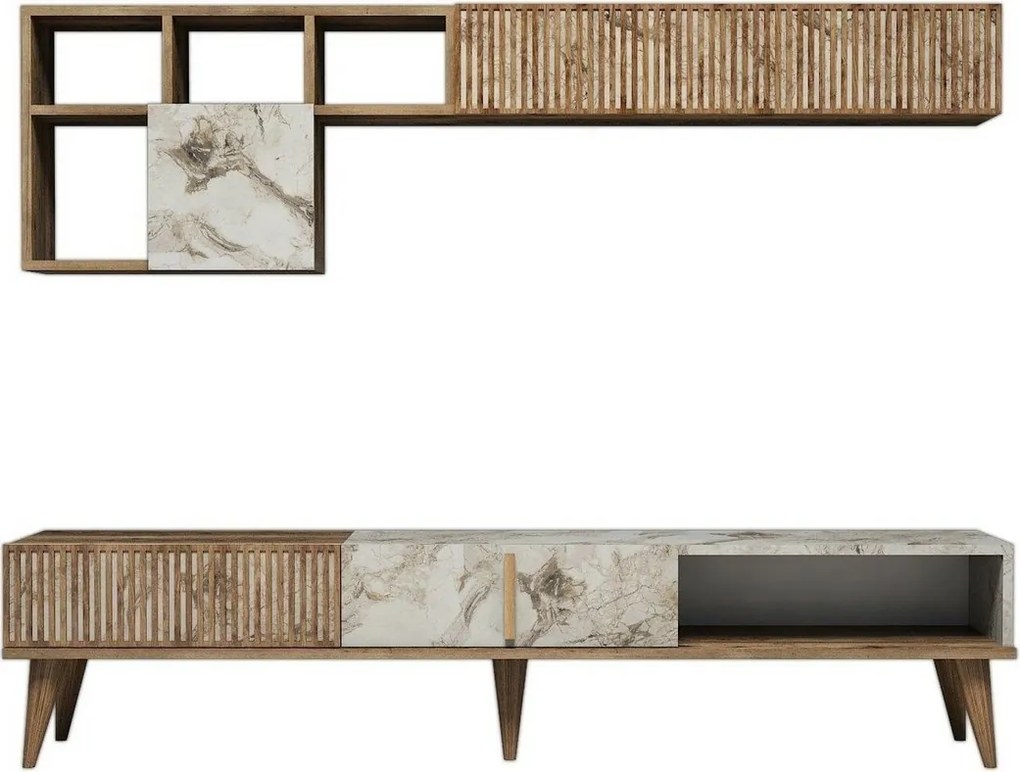 Milan Walnut and White Marble TV fal