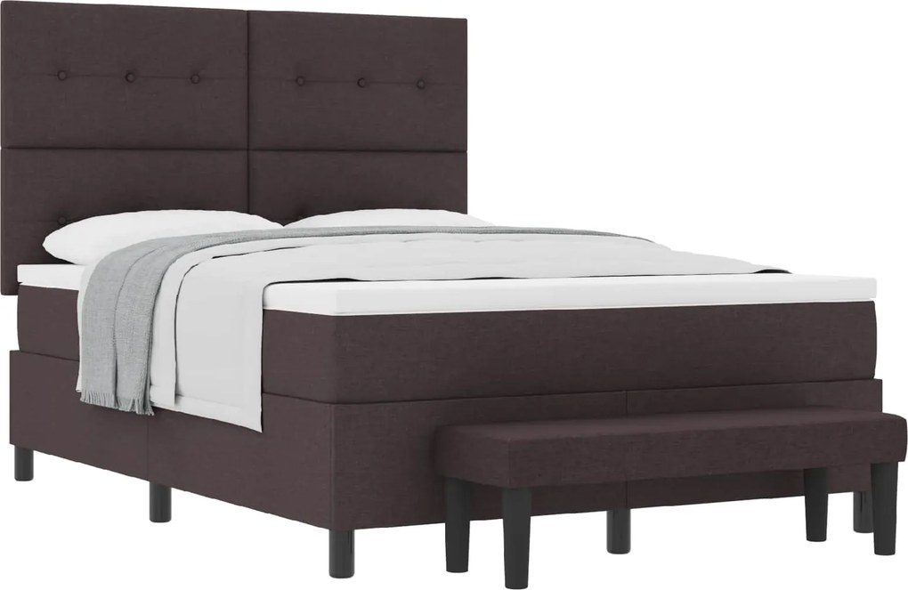 vidaXL Boxrugós ágy matracmal Sötét Barna 140 x 190 cm szövet