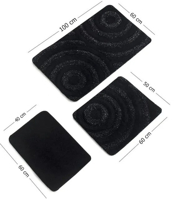 Fekete fürdőszobai kilépő szett 3 db-os 100x60 cm Wave – Foutastic