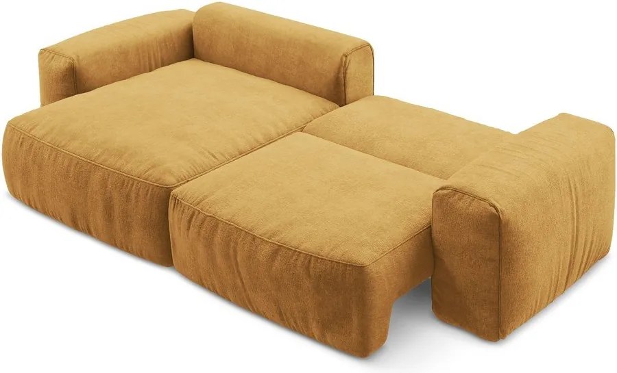 Mustársárga zsenília kinyitható sarokkanapé (bal oldali-heverő résszel) Kuki – Makamii