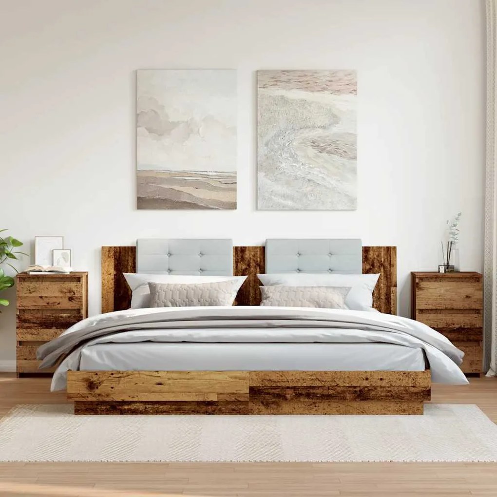 2 db antik fa színű szerelt fa éjjeliszekrény 40x35x62,5 cm