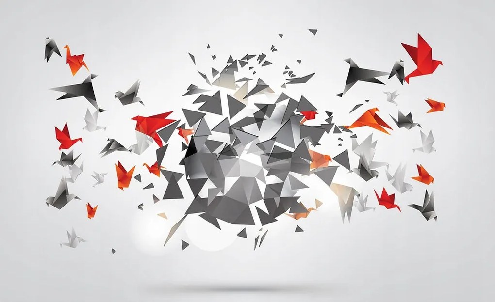 Origami tapéta Geometriai absztrakt Piros Fekete Fehér 312x219 +ragasztó