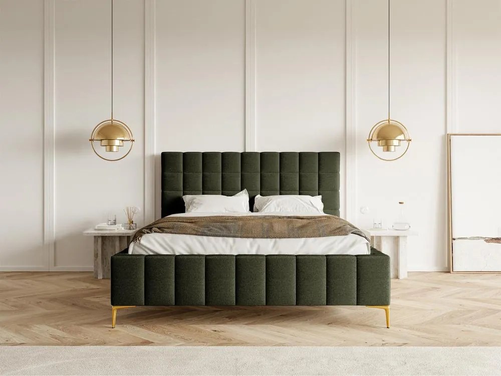 Franciaágy 180 cm Sheldona 180 (ágyráccsal) (tárolóhellyel) (oliva + arany). Akció -15%. 1099756