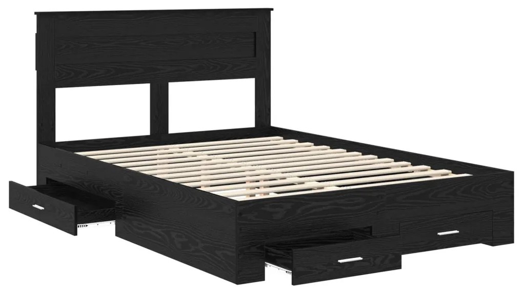 vidaXL Ágykeret fejtámlával fiókkal Fekete tölgy 140 x 190 cm Faanyag