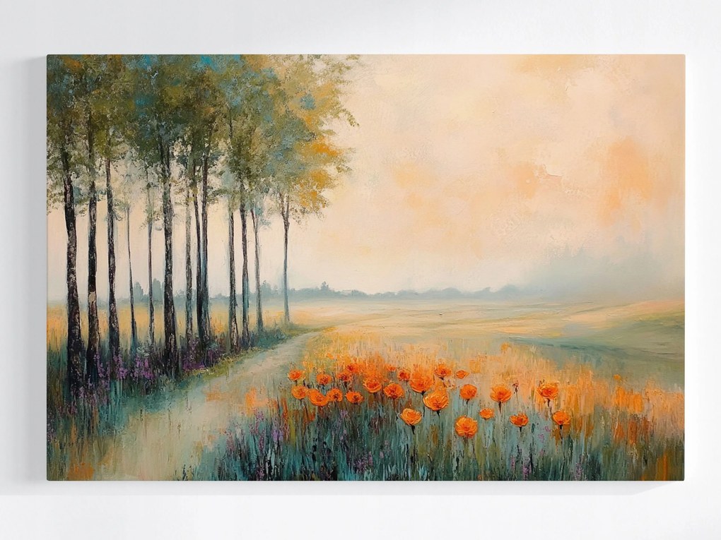 Vászonkép Canvas Tájkép Szabadtéri Táj Virágok Pipacsok Fák 120x80