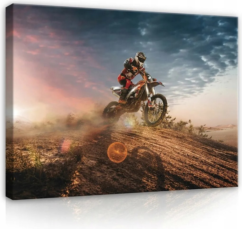 Vászonkép 80x60 Motocross motorkerékpár versenyző sebesség por sár ugrás verseny