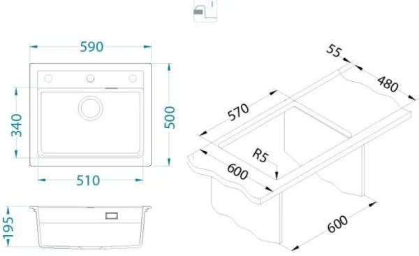 ALVEUS 1131994 - Mosogató ATROX 59x50 cm gránit/bézs