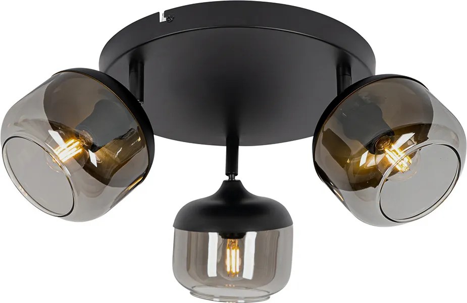 Design spotlámpa fekete arannyal és füstüveggel 3-lámpás kerek - Kyan