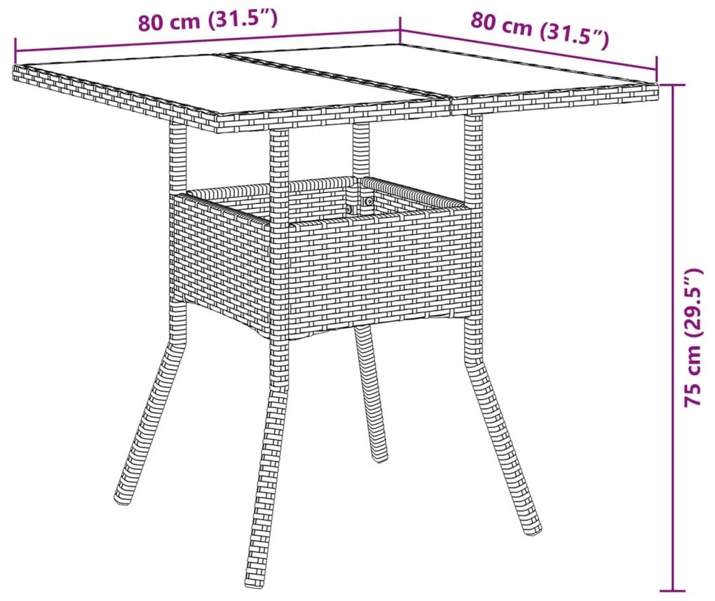 5 részes barna polyrattan/üveg kerti étkezőgarnitúra párnákkal
