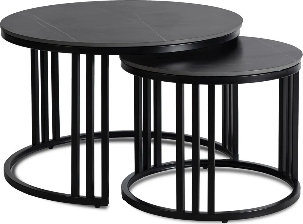 Kerámia dohányzóasztal szett fekete márvány/fekete színben JERRY