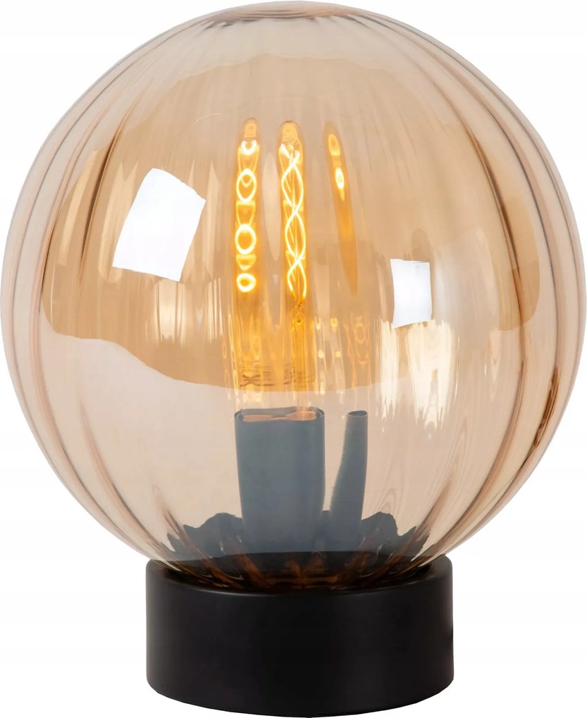 Asztali lámpa fekete borostyán üveggömb 25 cm Lucide hálószobába