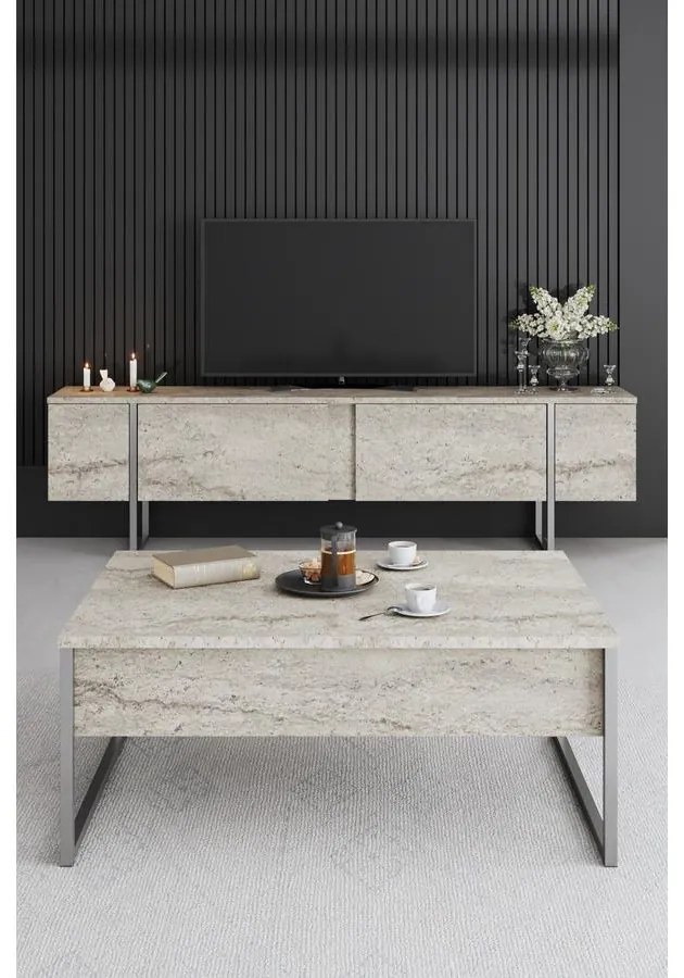Dohányzóasztal Luxe - Travertine, Silver