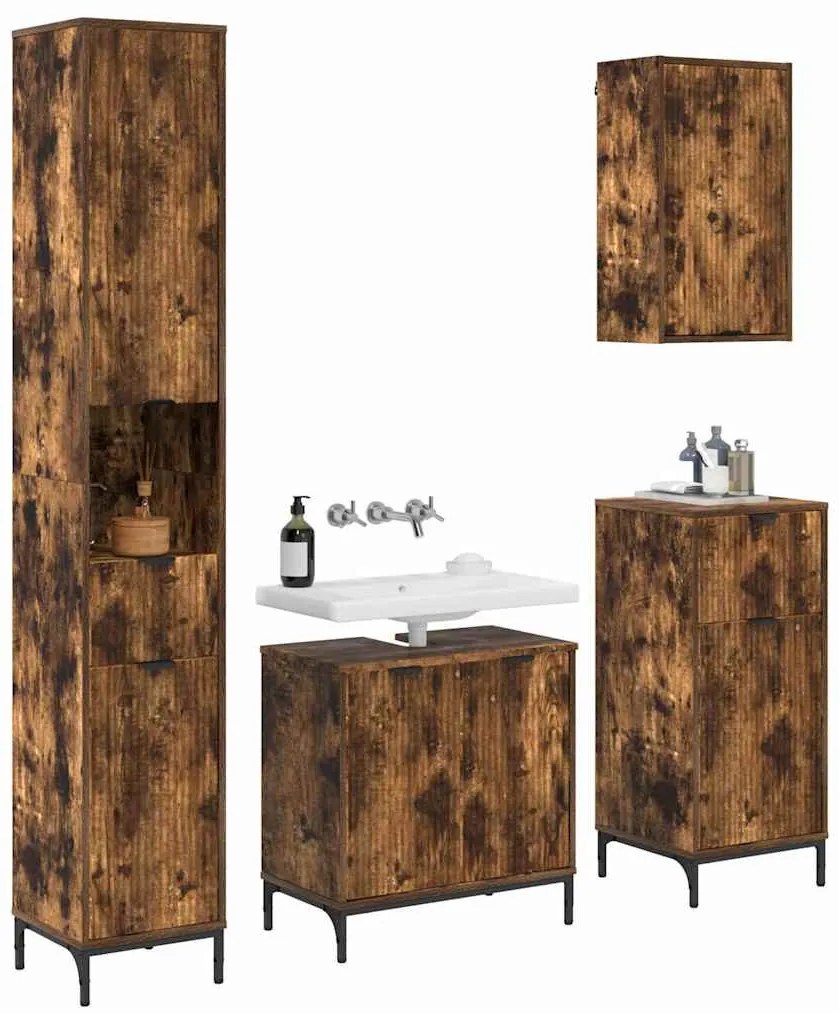 Fürdőszoba bútor szett fiókkal Füstölt tölgy Műanyag fa, fém