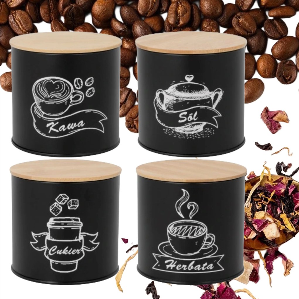 4 Db-os Kávés-teás-cukor Só Konyhai Rendszerező Szett