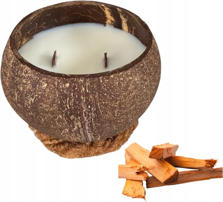 Illatgyertya Kókuszban KM12M Szantál HandMade Fa Kanóc