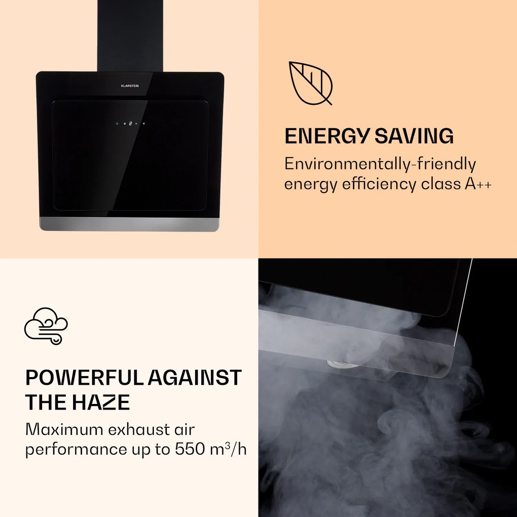 Klarstein Aurora 60 Smart, páraelszívó, 60 cm, 550 m³/ó, kéményes páraelszívó, háttérvilágítás, A++