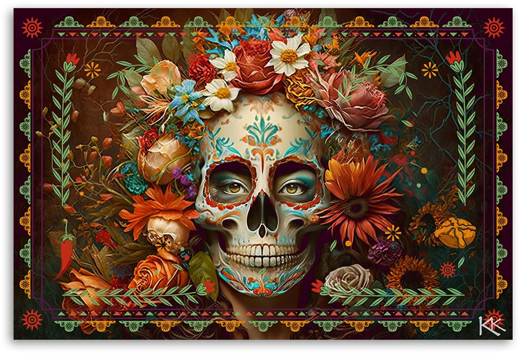 Gario Vászonkép Színes koponya virágokkal Méret: 90 x 60 cm