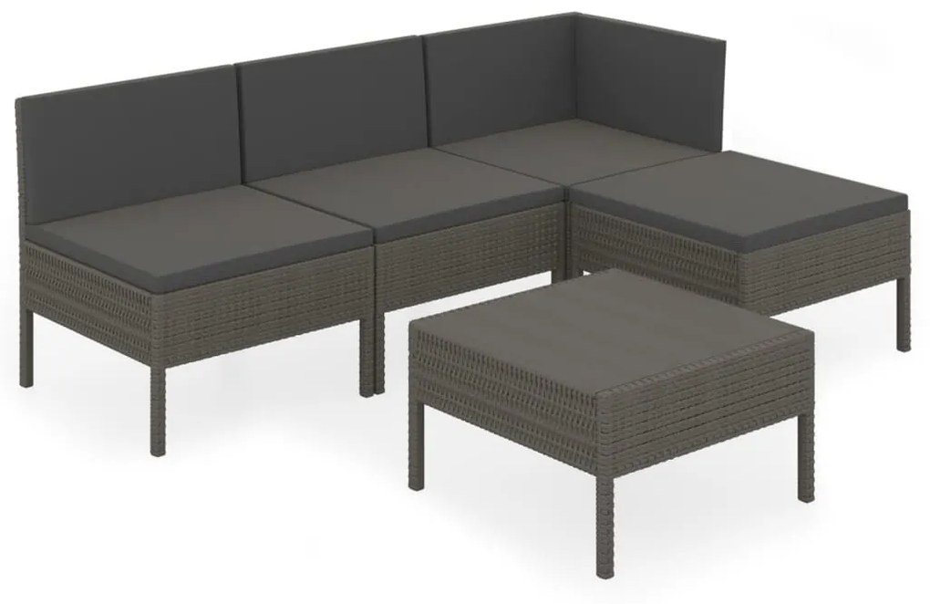 5 részes szürke polyrattan kerti ülőgarnitúra párnákkal