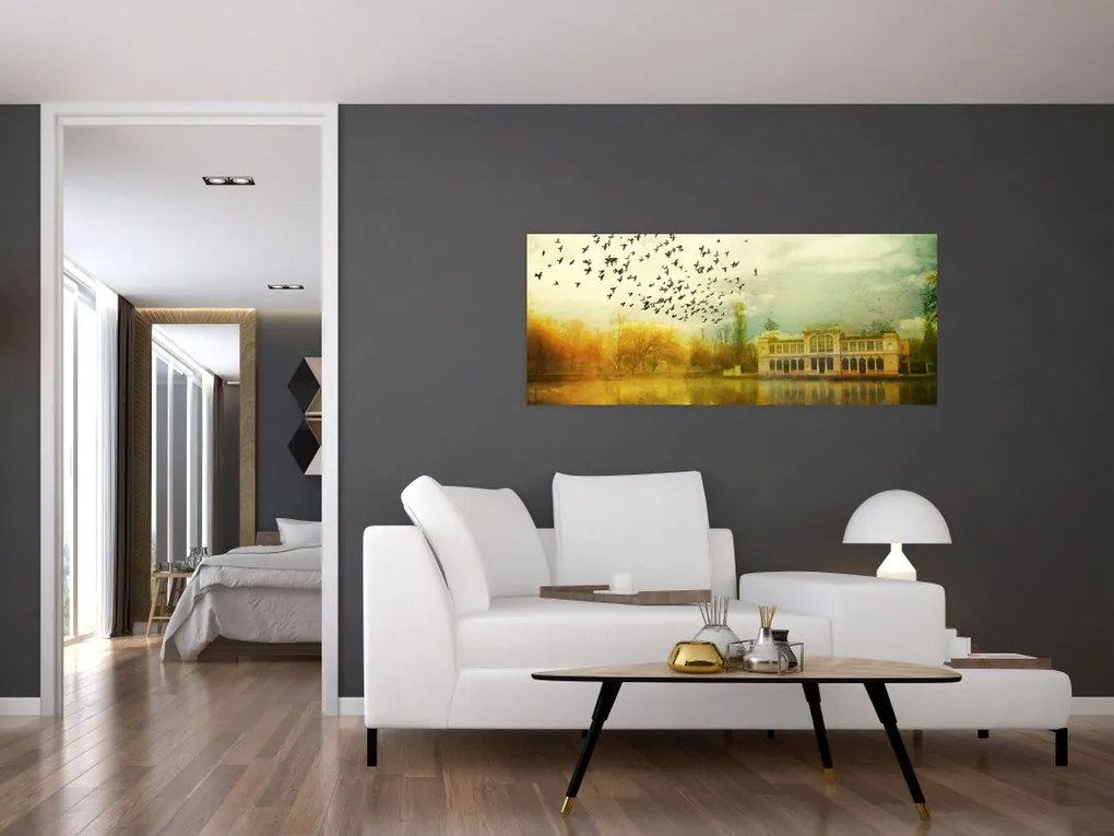 A festett táj képe lakóhelyel (120x50 cm)