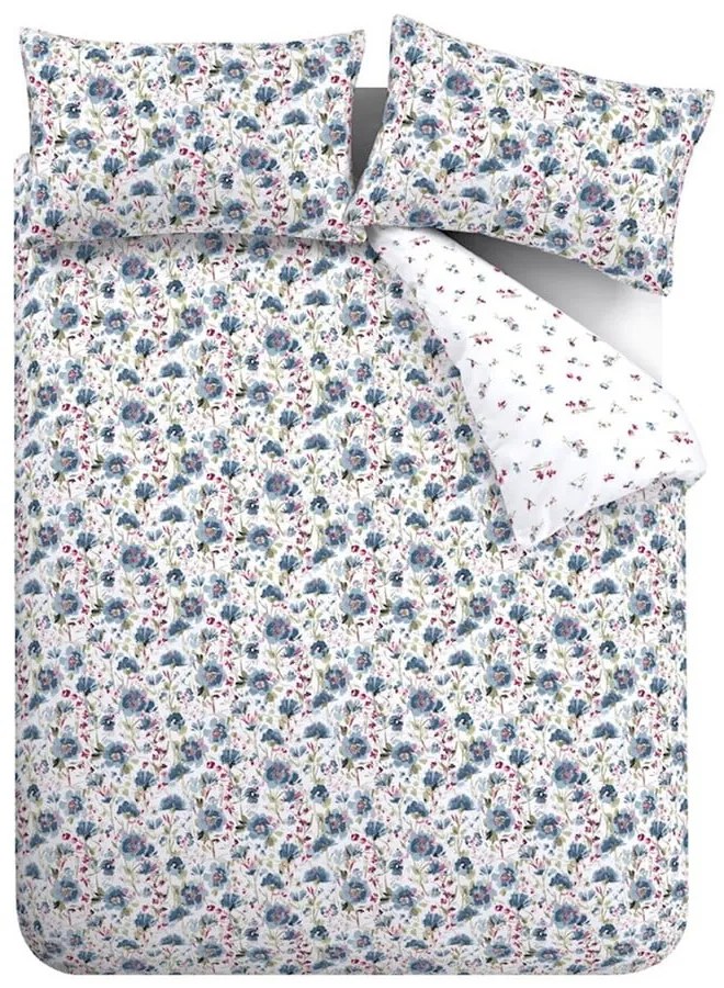 Fehér-kék kétszemélyes flanel ágyneműhuzat 200x200 cm Ophelia Floral – Bianca