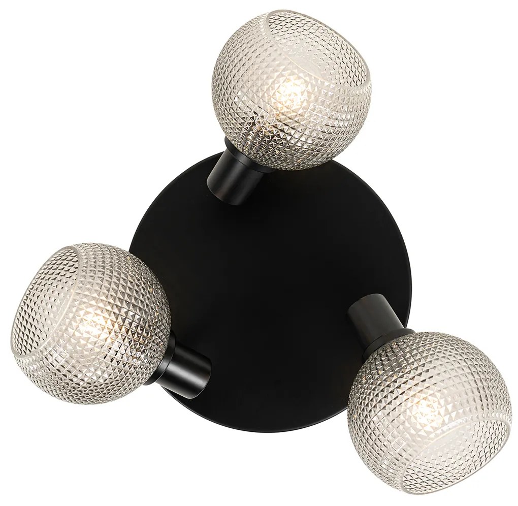 Design spotlámpa fekete füstüveggel 3-lámpás kerek - Chico