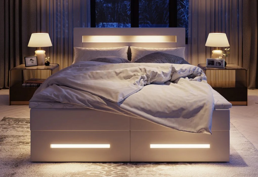 MINOR kárpitozott boxspring ágy + topper, 140x200, monolith 37