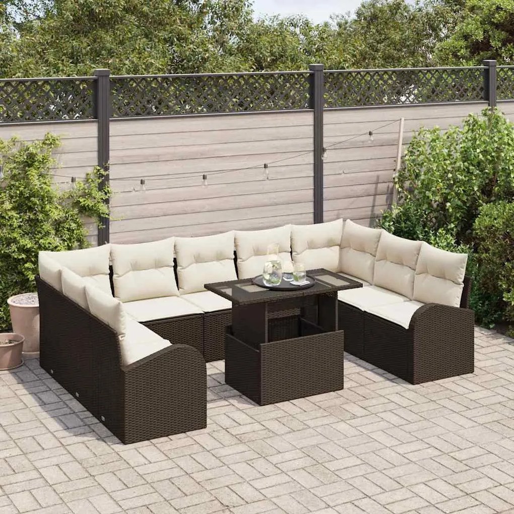 Kerti Kanapé Szett tárolóval 10 pcs Barna Poli rattan