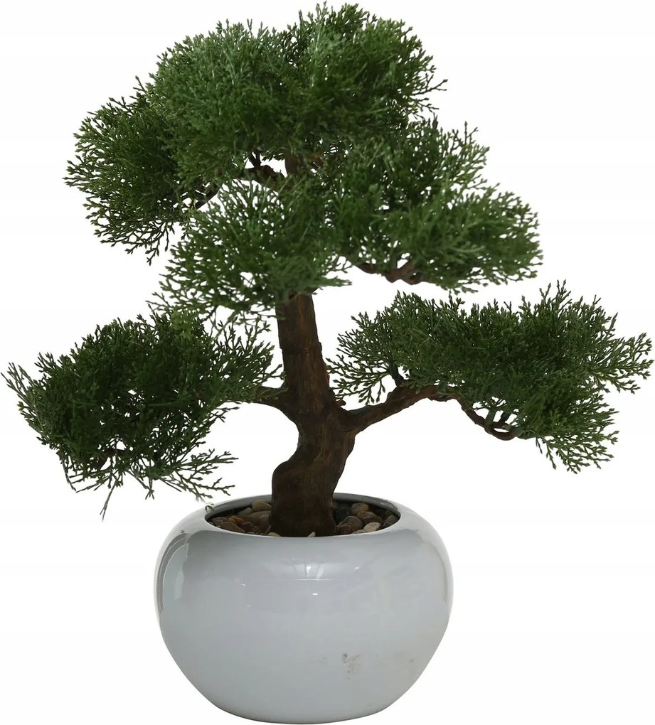 Mű Bonsai Növény 33 CM Fehér Cserépben Műanyag