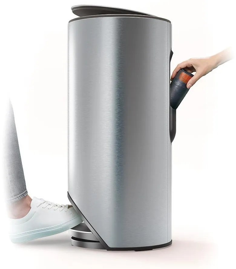 Fényes ezüstszínű rozsdamentes acél pedálos szemetes 30 l Arc – Joseph Joseph