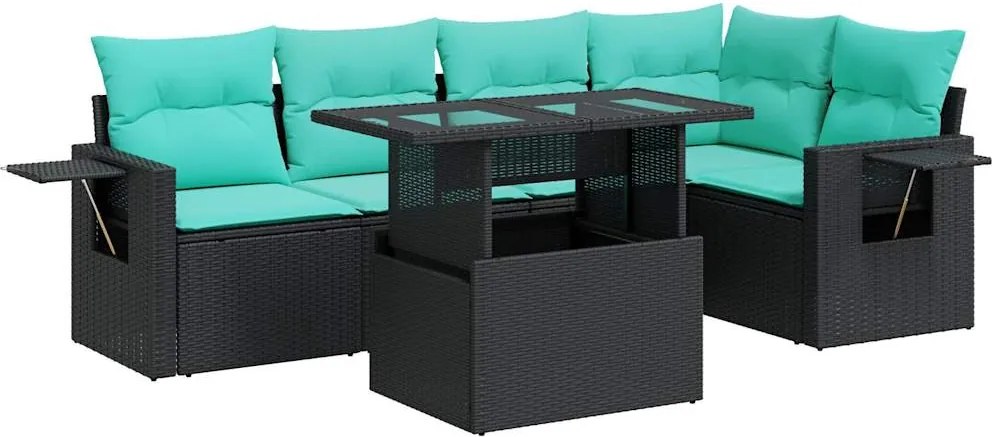 vidaXL 6 részes fekete polyrattan akácfa kerti ülőgarnitúra párnákkal