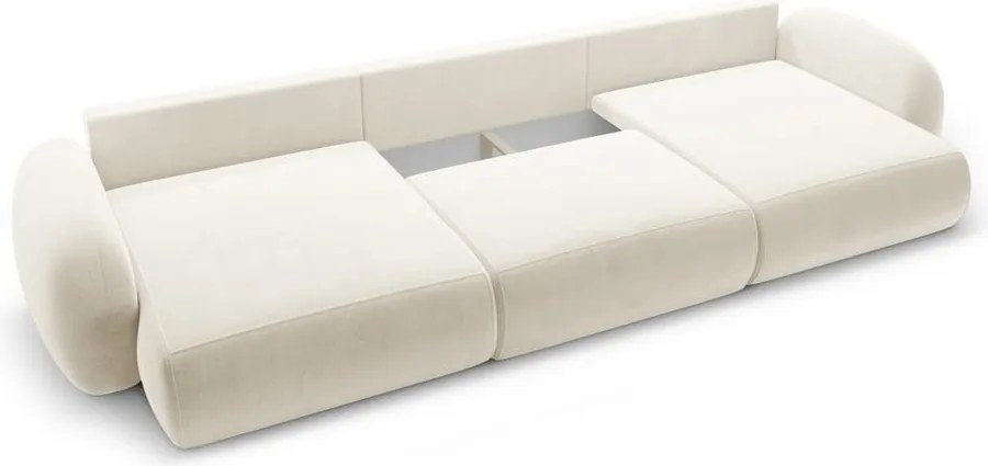 Krémszínű bársony kinyitható-tárolóhelyes (U alakú) sarokkanapé Tonale – Cosmopolitan Design