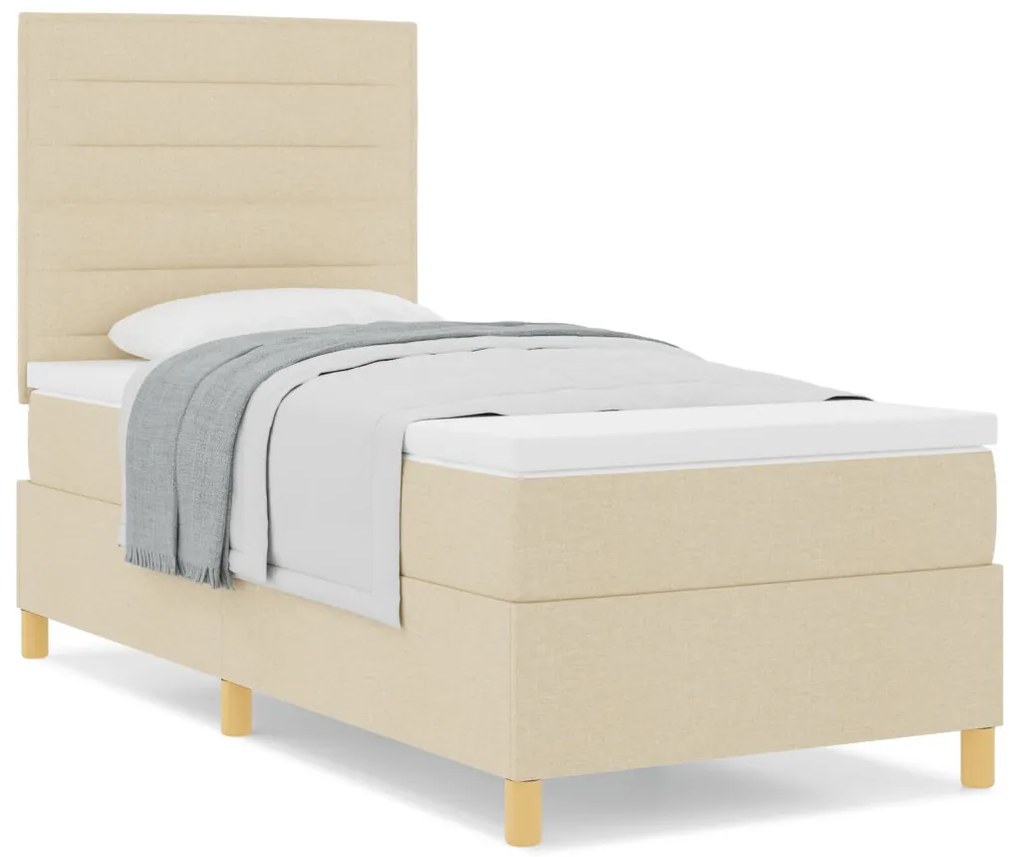 Box Spring Ágy Matraccal Krém Egyszemélyes Szövet