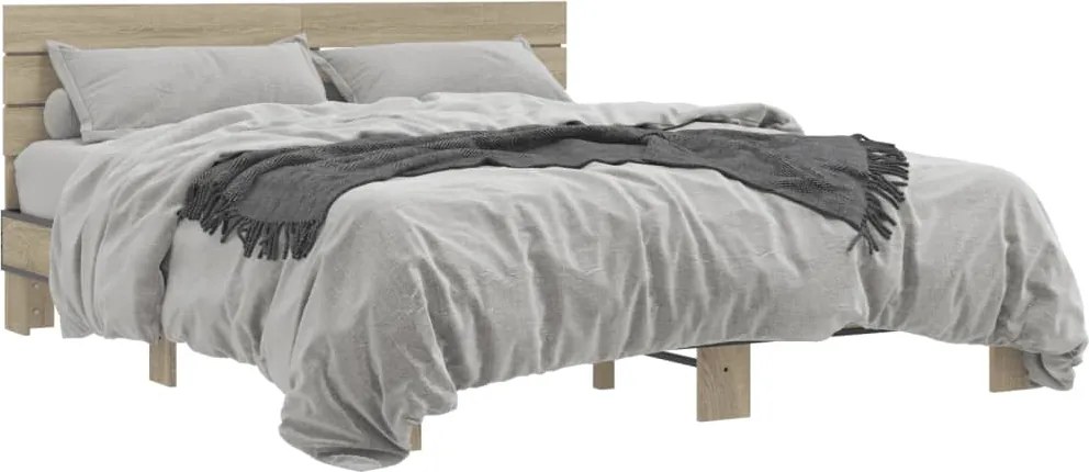 vidaXL sonoma tölgyszínű szerelt fa és fém ágykeret 150 x 200 cm