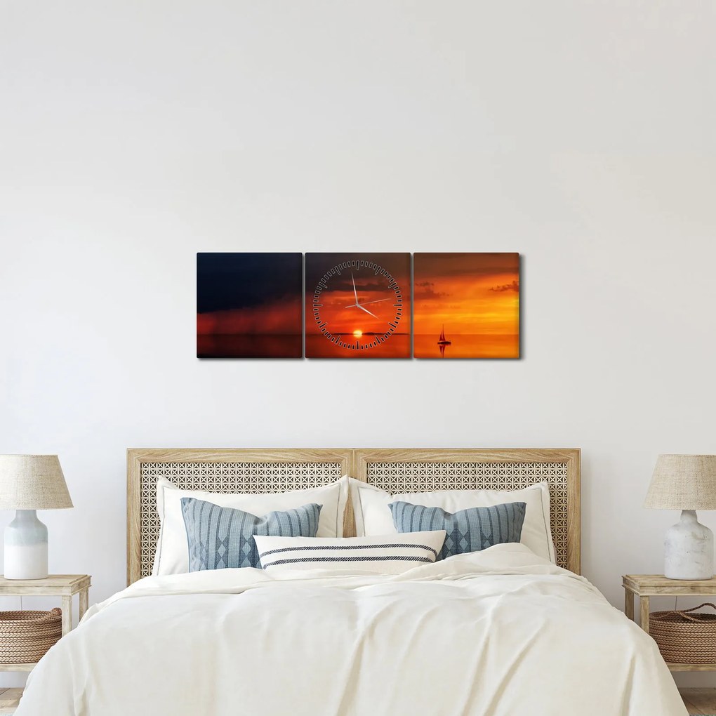 Vászonkép - Vitorlás naplementekor (órával) (90x30 cm)
