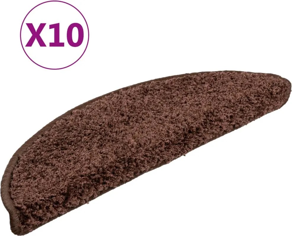vidaXL 10 db barna félkör alakú lépcsőszőnyeg 56 x 17 x 3 cm