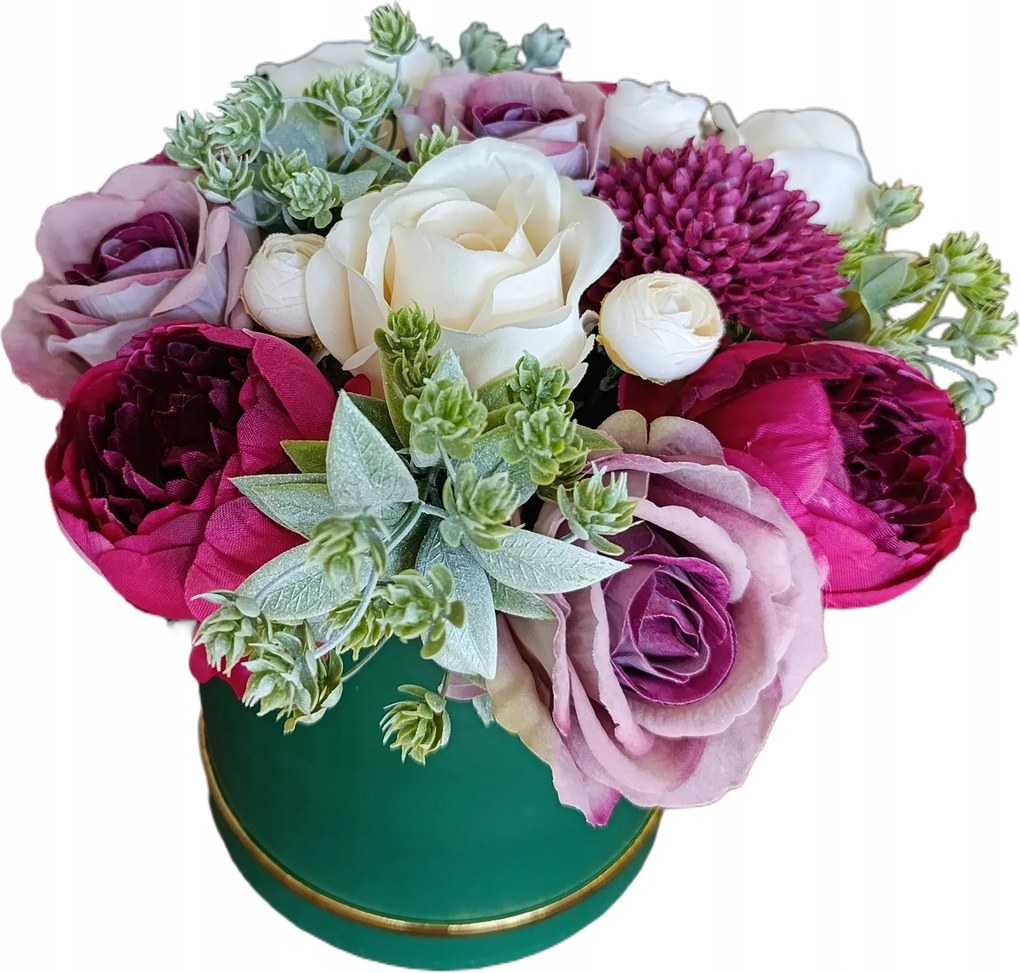 Virágdoboz Zöld- Nagy Csokor Művirág Rózsa Ajándék Dedikálás