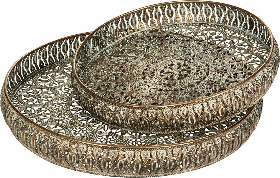 Tálaló Tálca kerek fém tálca óarany dekoratív 2 db