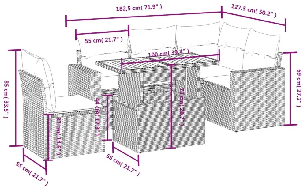 6 részes szürke polyrattan kerti ülőgarnitúra párnákkal