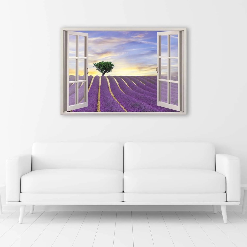 Gario Vászonkép Ablak - levendulamezo Méret: 100 x 70 cm